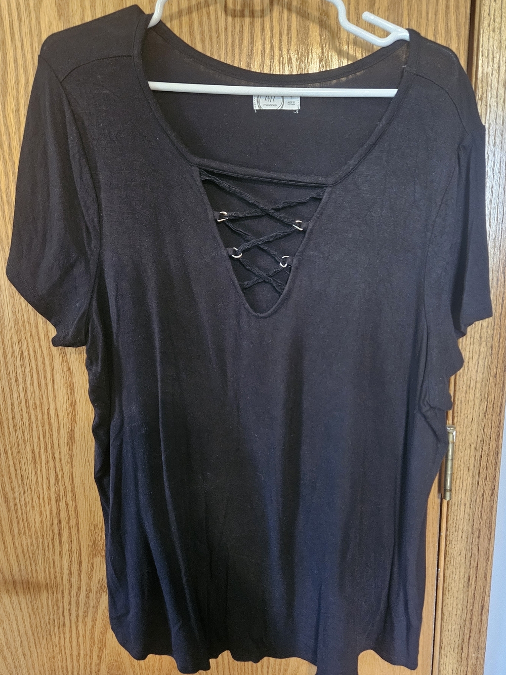 Maurices Black Lace-Up Short Sleeve Tunic